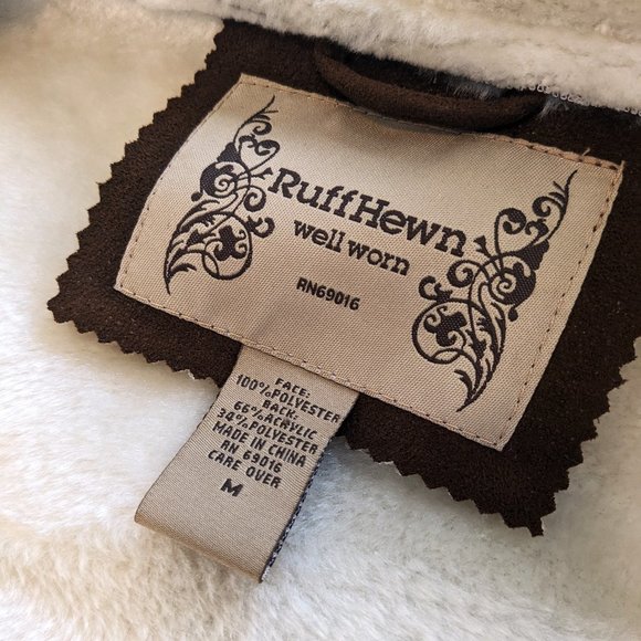 RUFF HEWN Faux Suede Sherpa Lined Car Coat Sz M - Picture 4 of 8